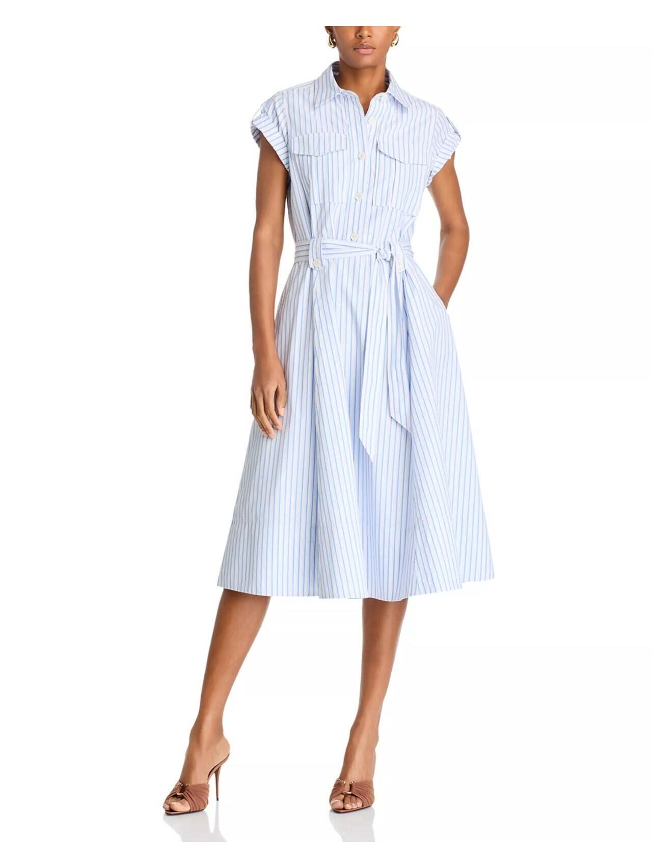 395$ Derek Lam 10 Crosby Kayla Poplin Dress Short Sleeves Women's Size 4 Us Blue